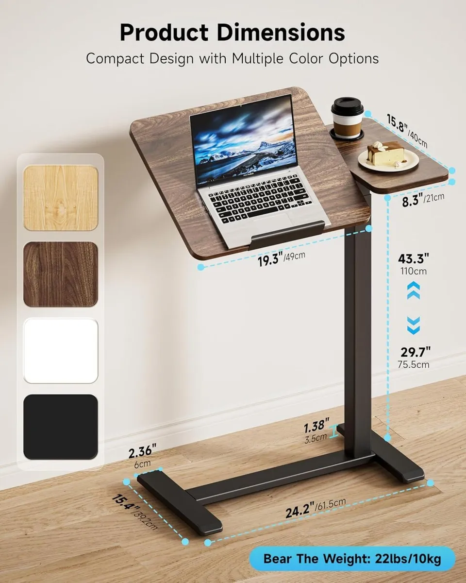 BZIUM Overbed Bedside Table with Hidden Wheels - Image 3