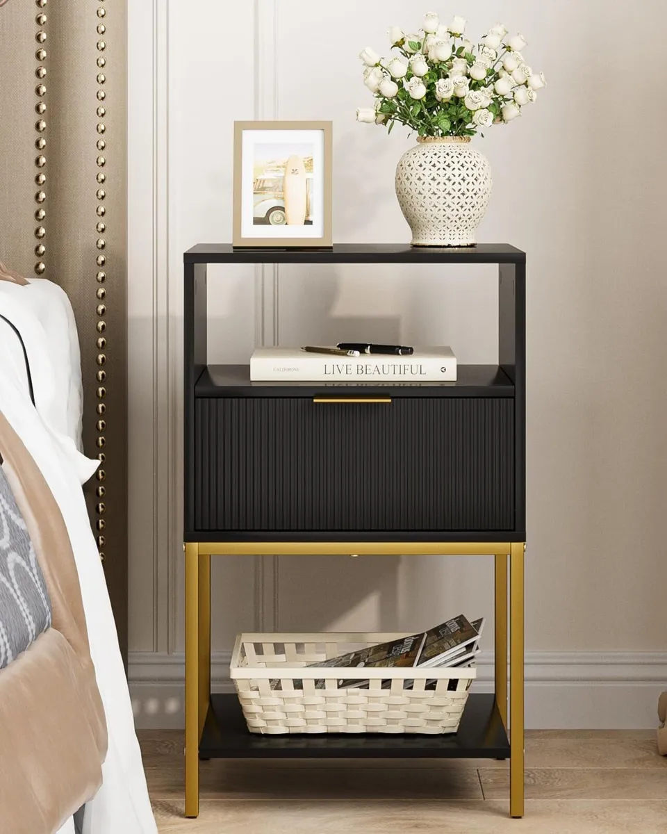 Bedside Table Side with Gold Frame Tall Black - Image 3