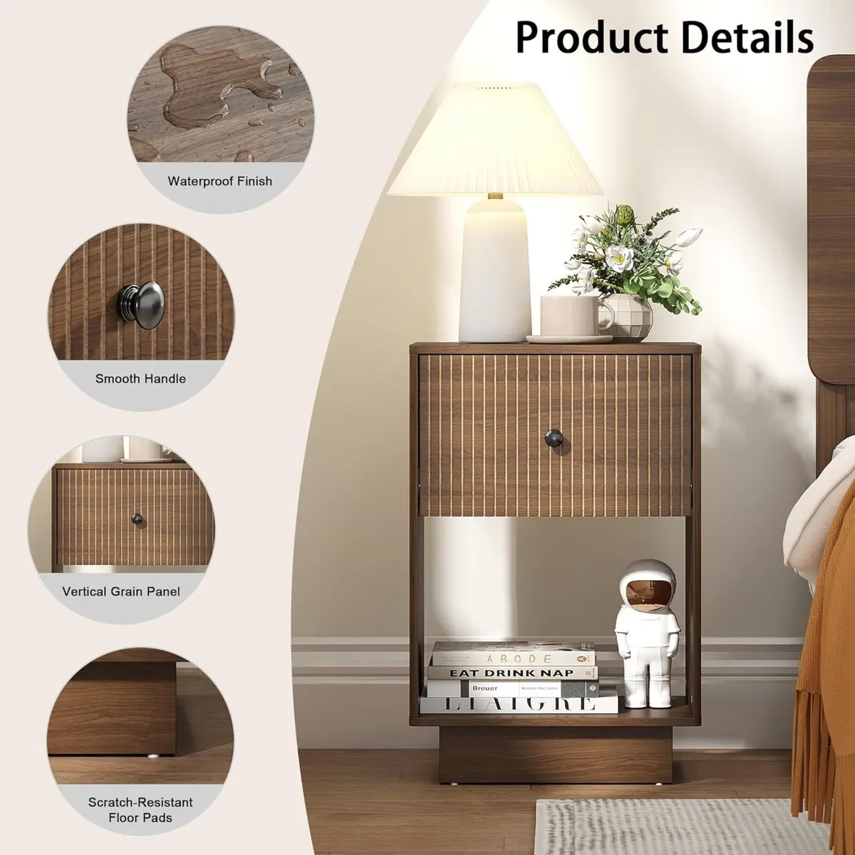 Walnut Bedside Tables with Drawers Brown Nightstan - Image 3