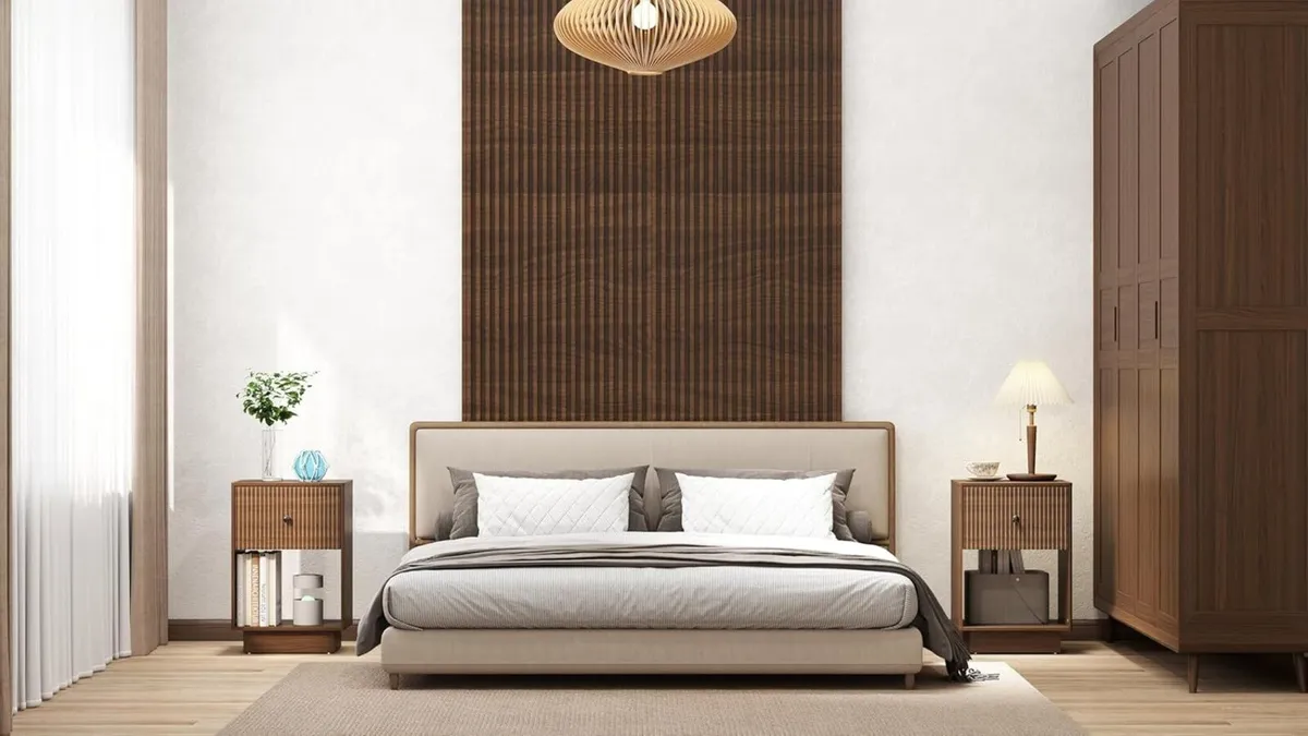 Walnut Bedside Tables with Drawers Brown Nightstan - Image 4