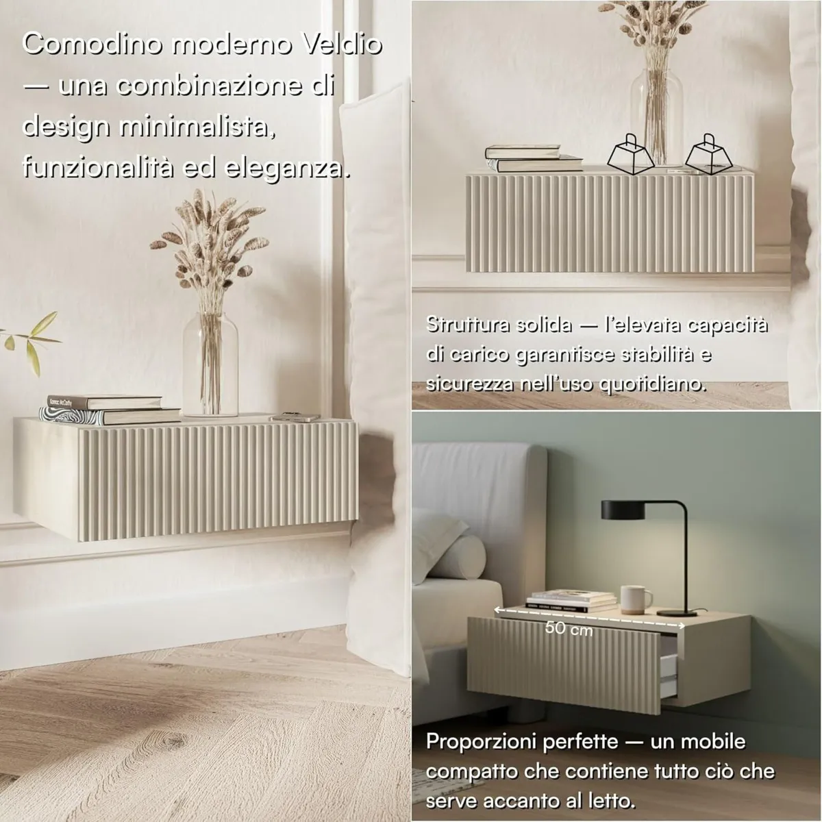 Veldio Wall-Mounted Bedside Table - Matte Gray - Image 3