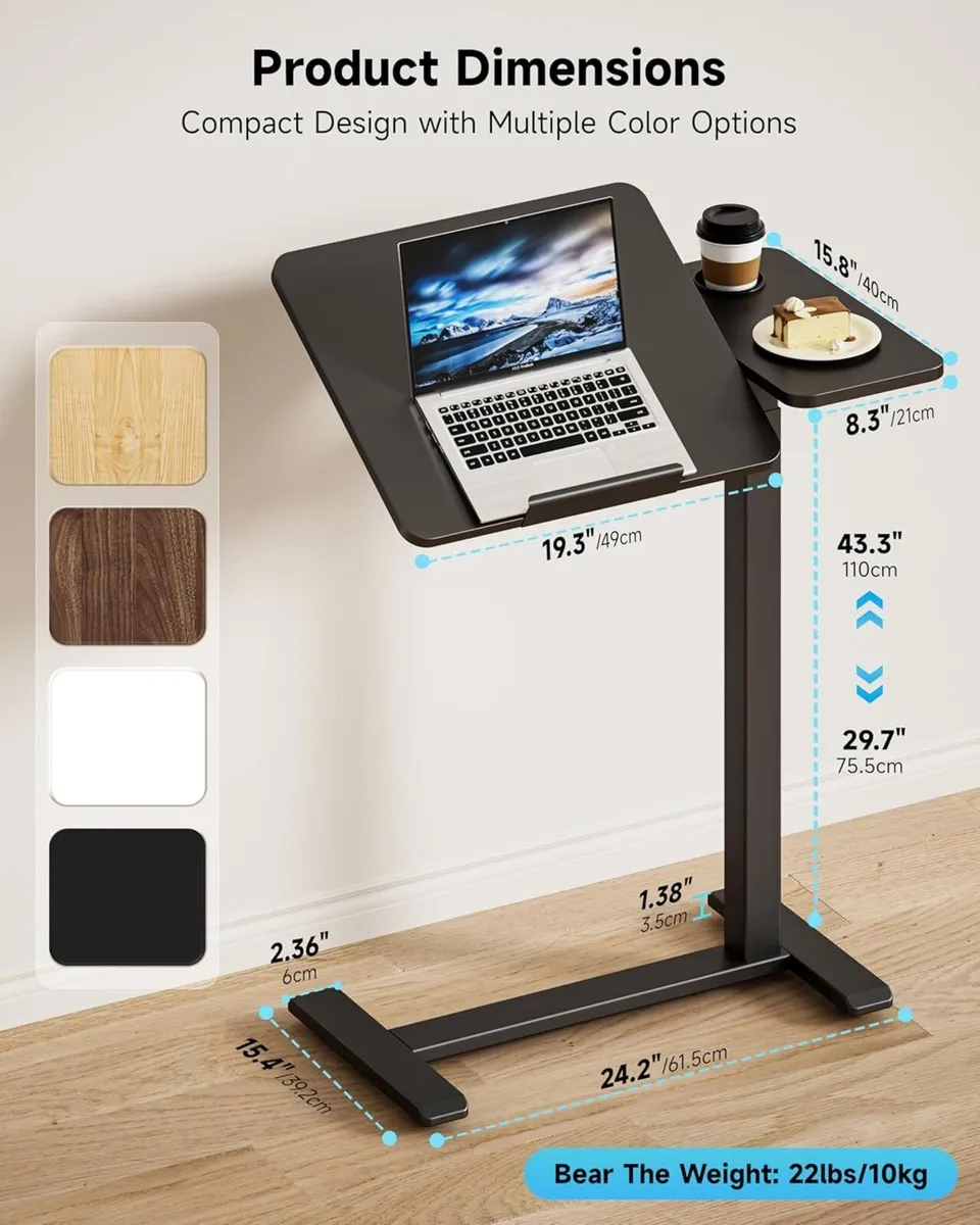 BZIUM Overbed Bedside Table with Hidden Wheels - Image 3