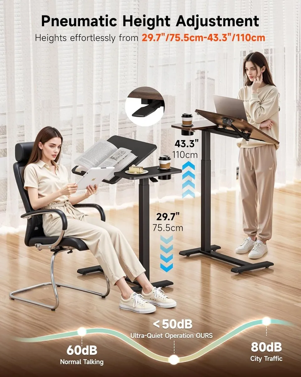 BZIUM Overbed Bedside Table with Hidden Wheels - Image 4