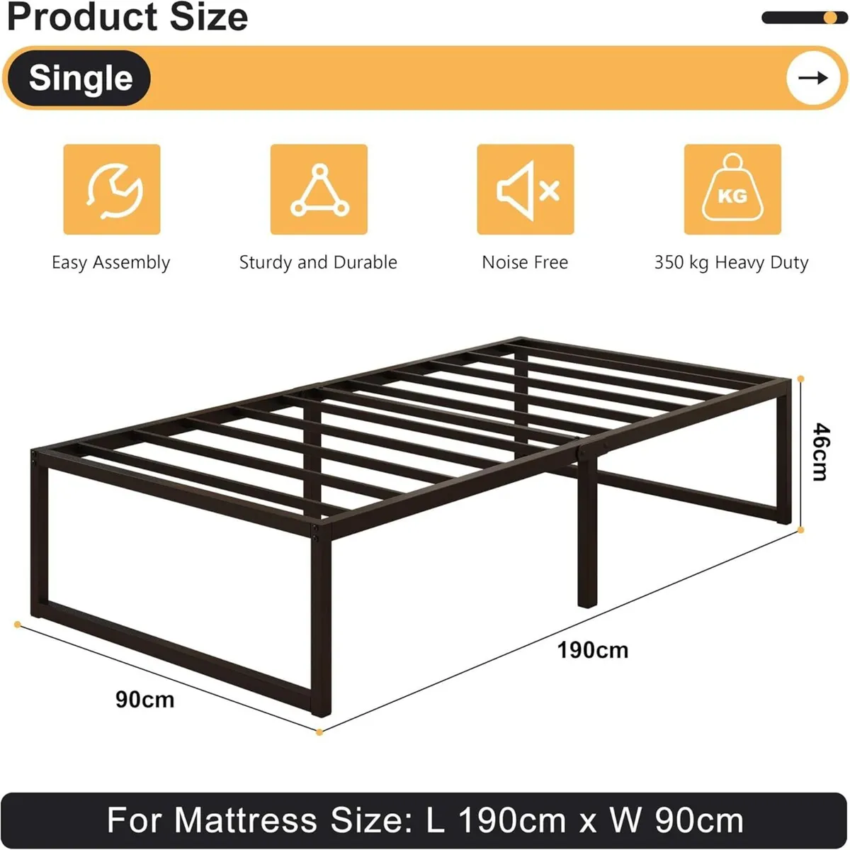 Single Bed Frame 90x190 cm - 46 Height with Large - Image 2