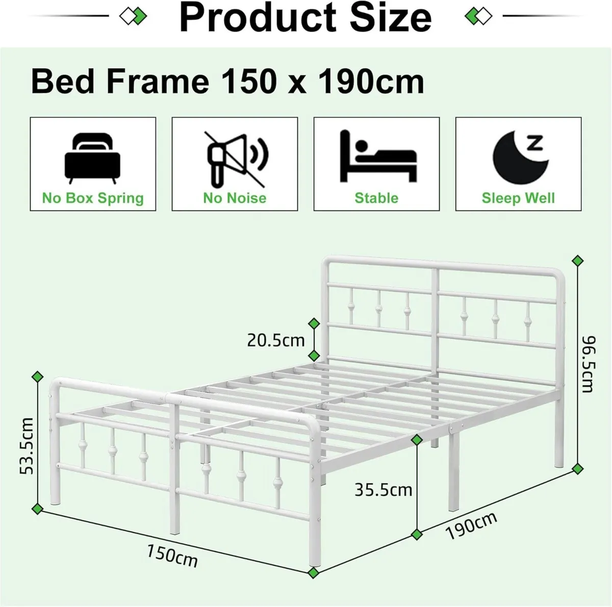 Metal Bed Frame 150x190 cm with Victorian - Image 2