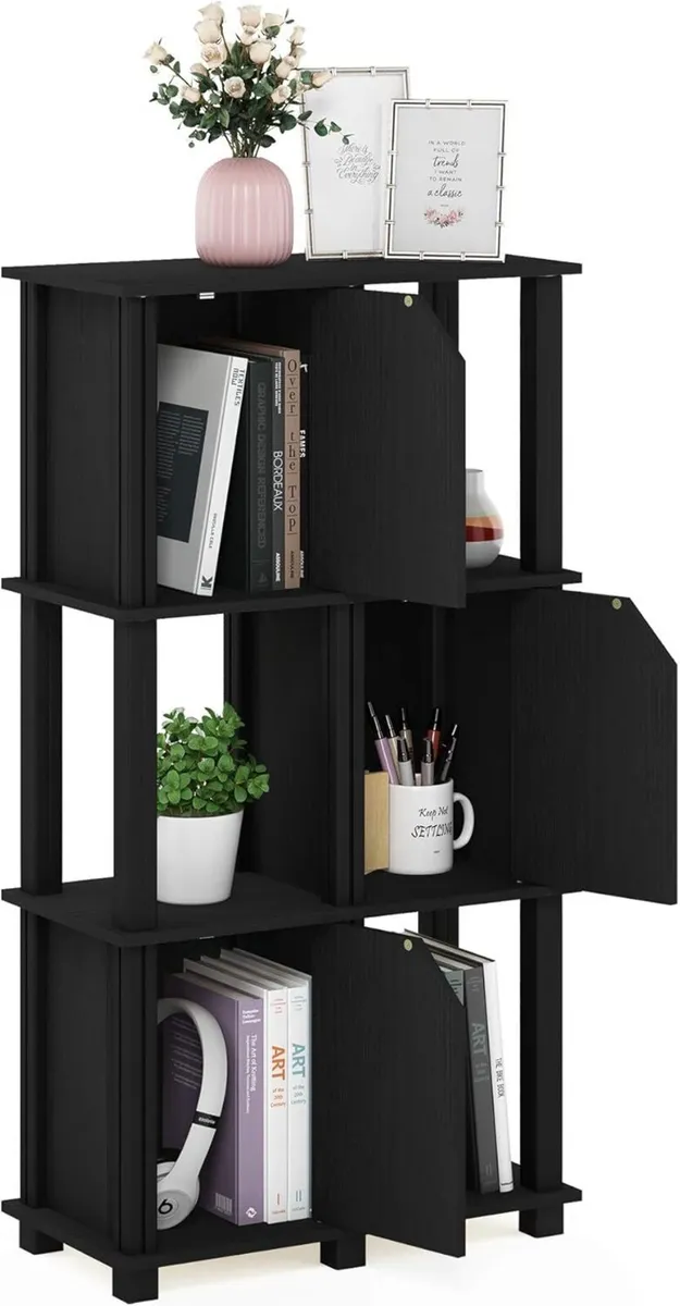 Brahms 4-Tier Storage Shelf with 3 Doors Black - Image 4