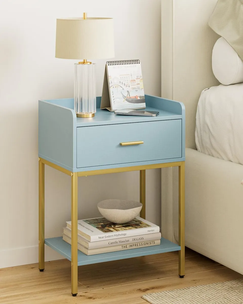 Bedside Table 3-tier Modern with Storage Drawer - Image 1