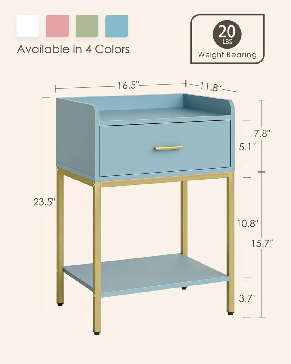 Bedside Table 3-tier Modern with Storage Drawer - Image 2