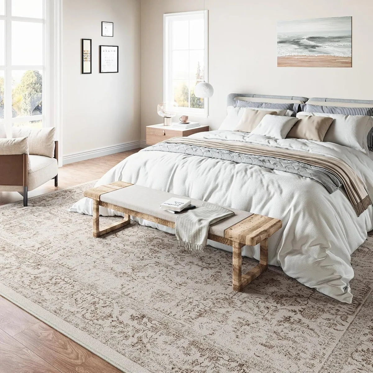 Vintage Brown Rugs Living Room Washable Non Slip - Image 3