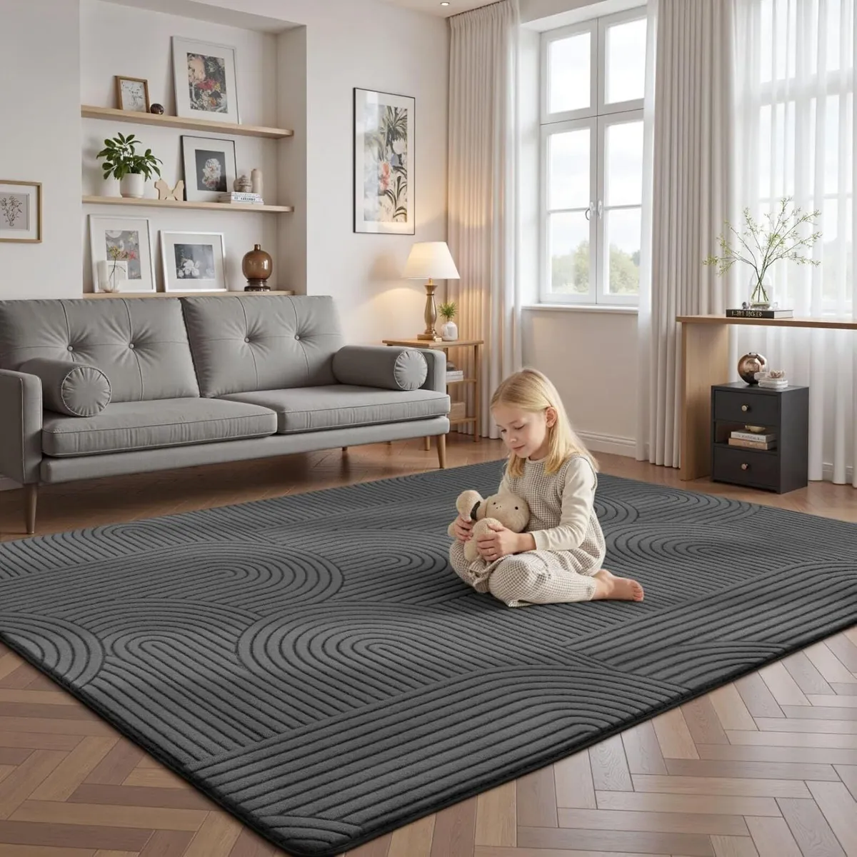 Rugs Living Room 200x300cm Dark Grey Soft Shaggy - Image 3