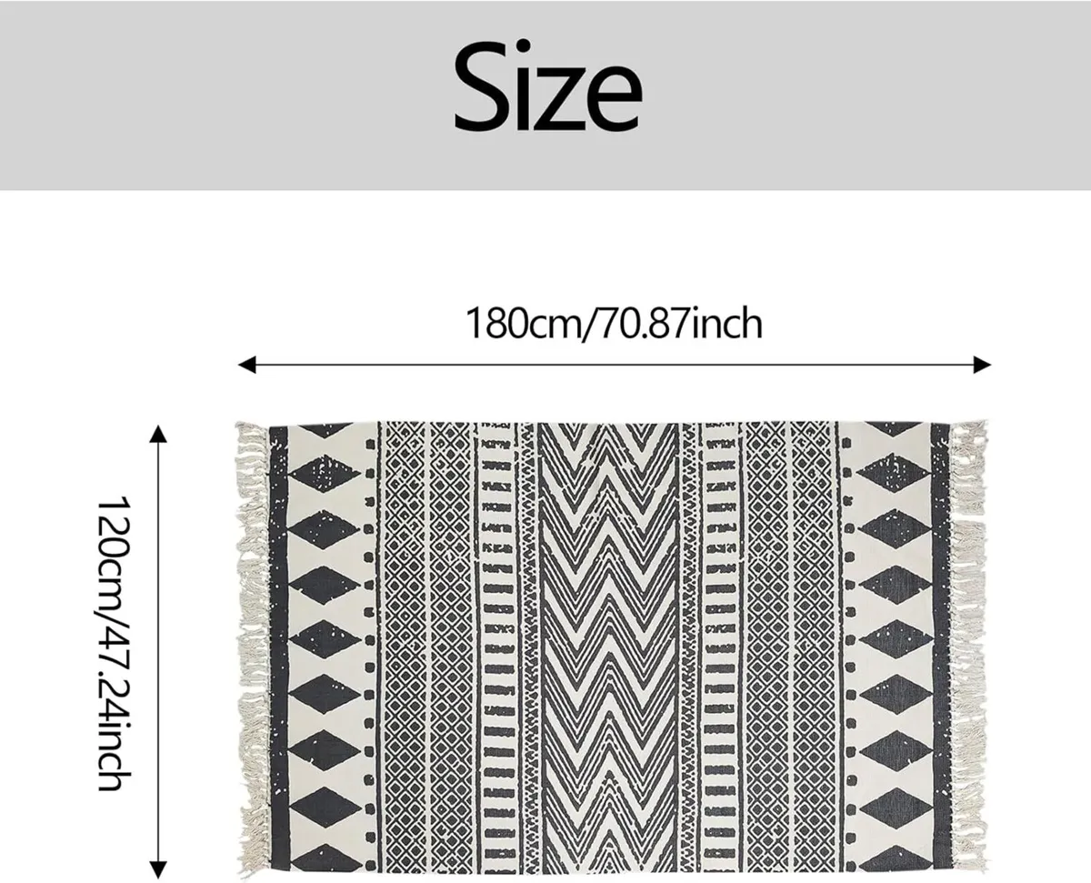 Black Cream Living Room Rug Boho Runner Farmhouse - Image 2