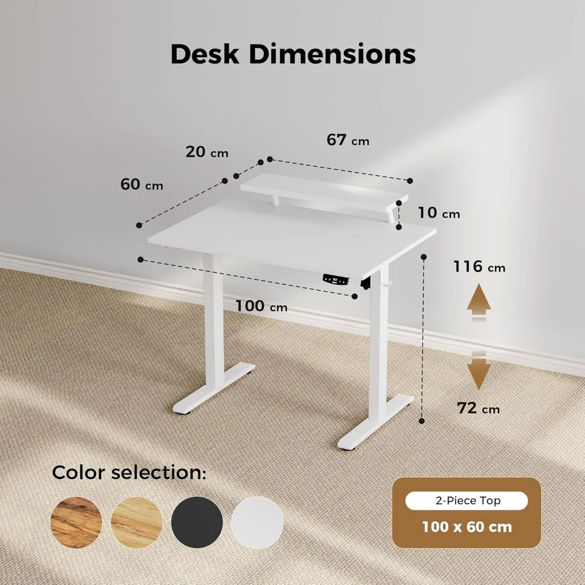 100x60 cm Height-Adjustable Electric Desk with - Image 2