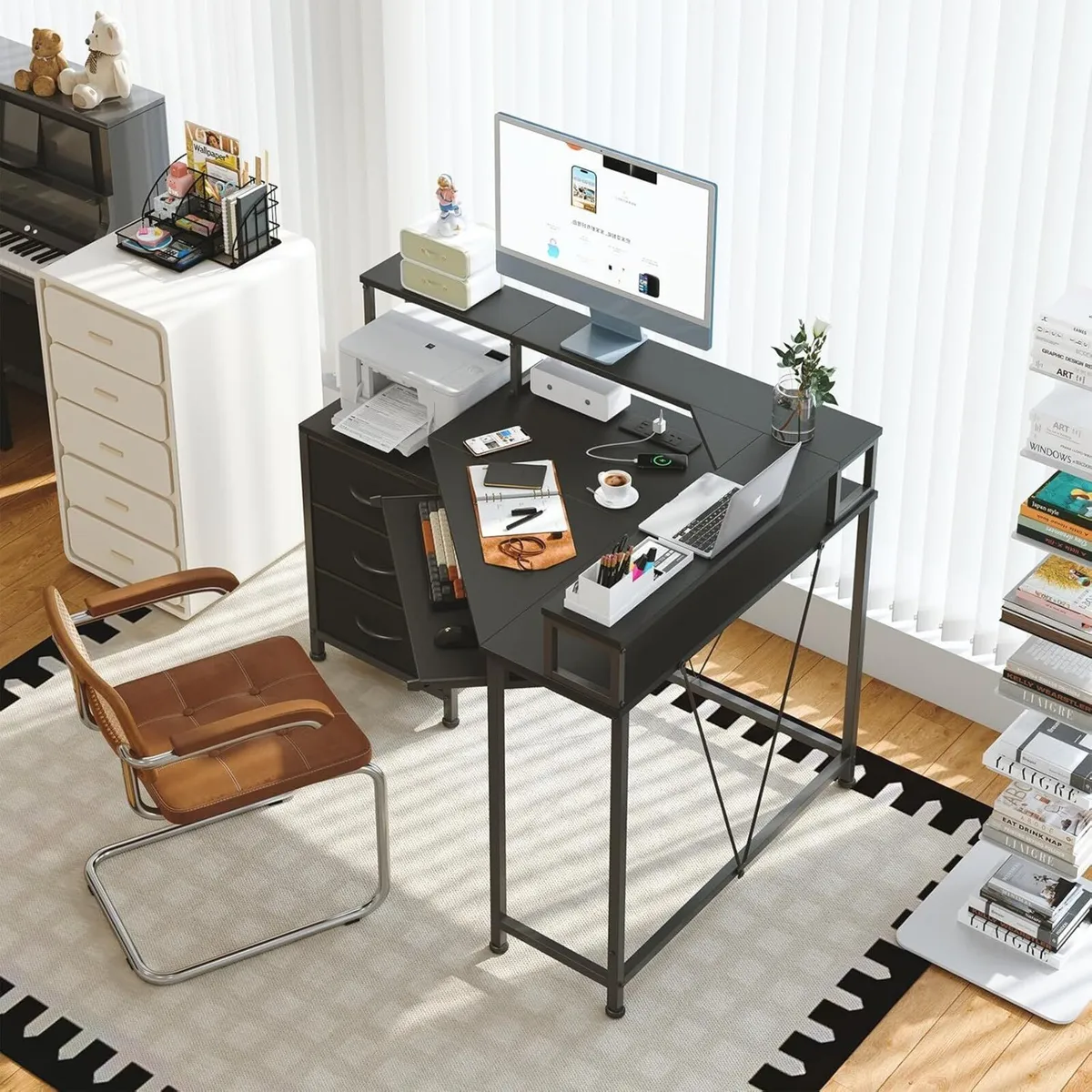 90x90cm Corner Desk with 3 Drawers L Shaped - Image 2