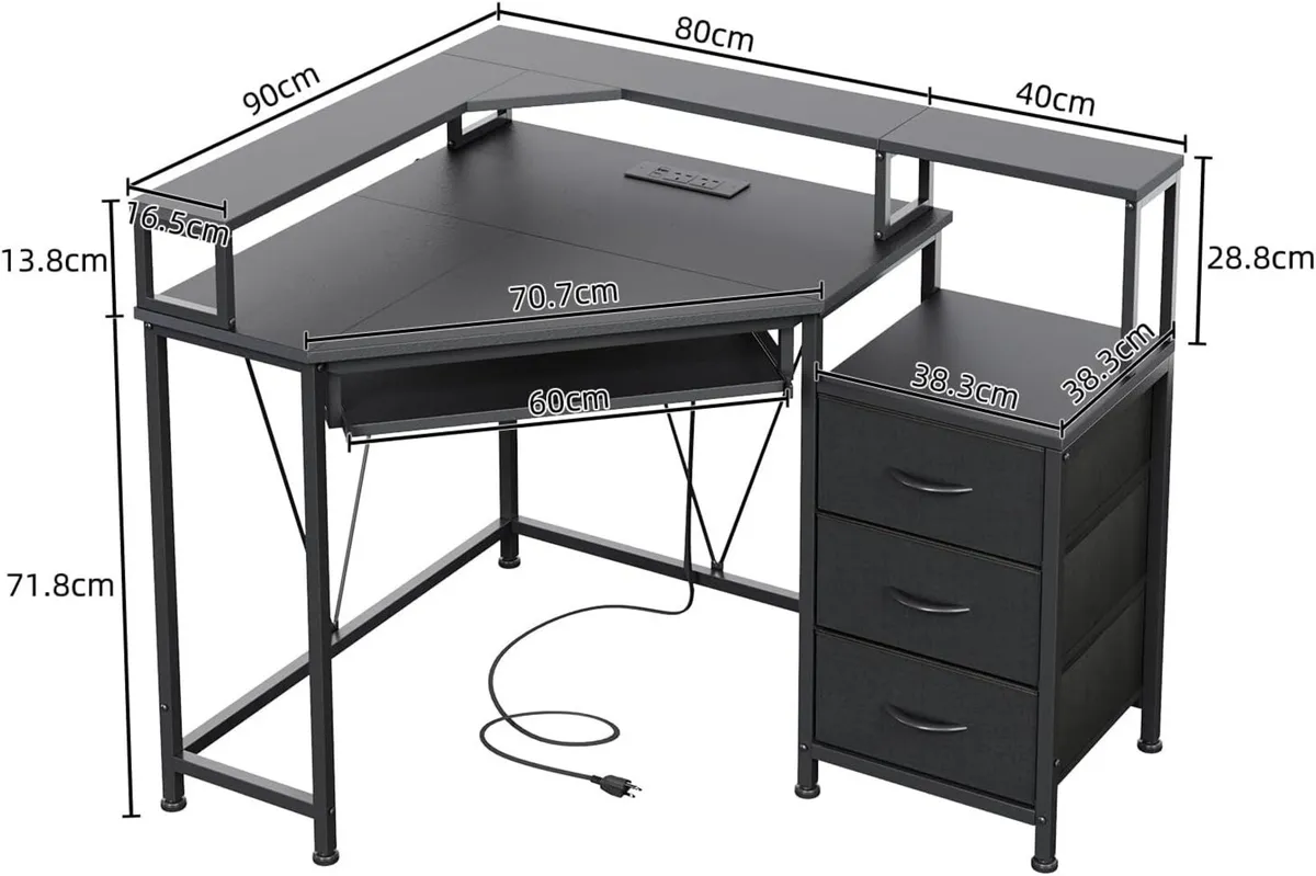 90x90cm Corner Desk with 3 Drawers L Shaped - Image 3