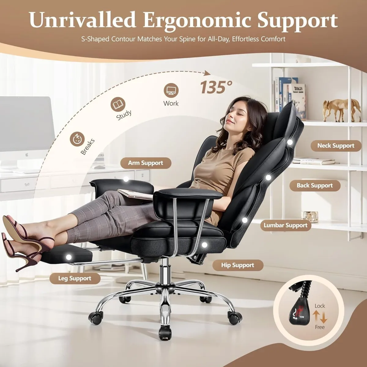 Office Chair Ergonomic Desk with Footrest Height - Image 4