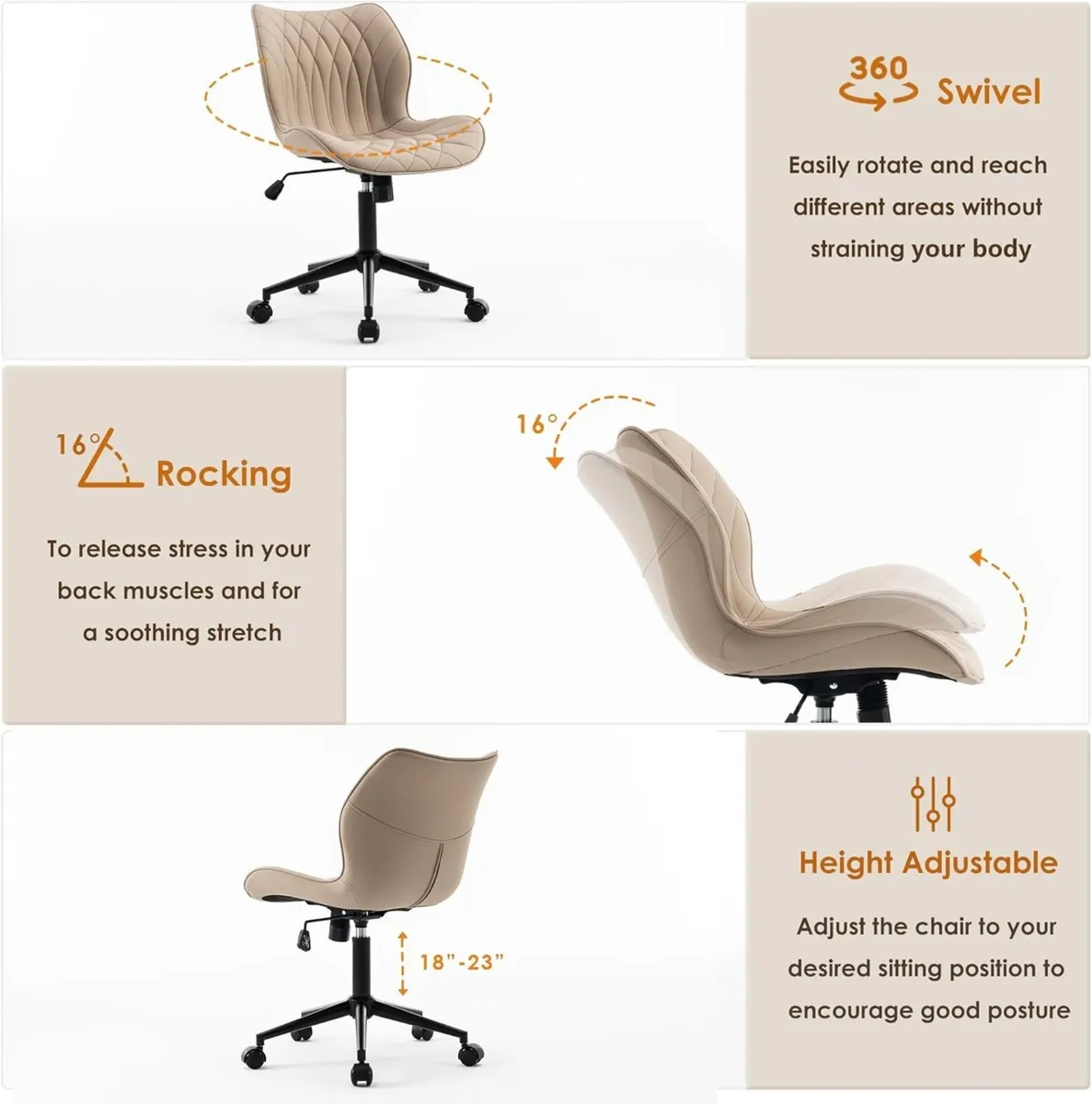 Armless Office Chair Comfy Adjustable Desk for - Image 4