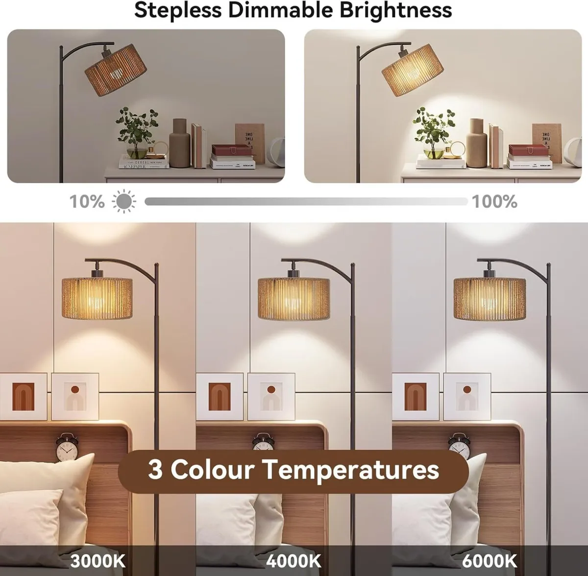 Floor Lamp Rattan Lamps for Living Room Standing - Image 3