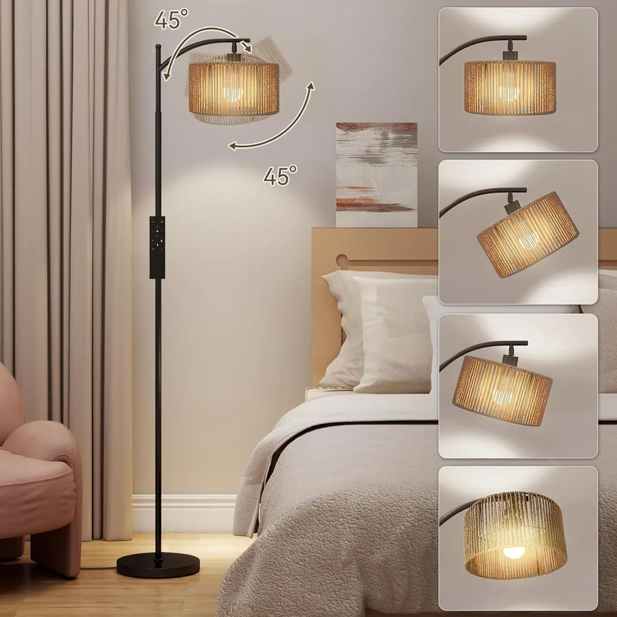 Floor Lamp Rattan Lamps for Living Room Standing - Image 4