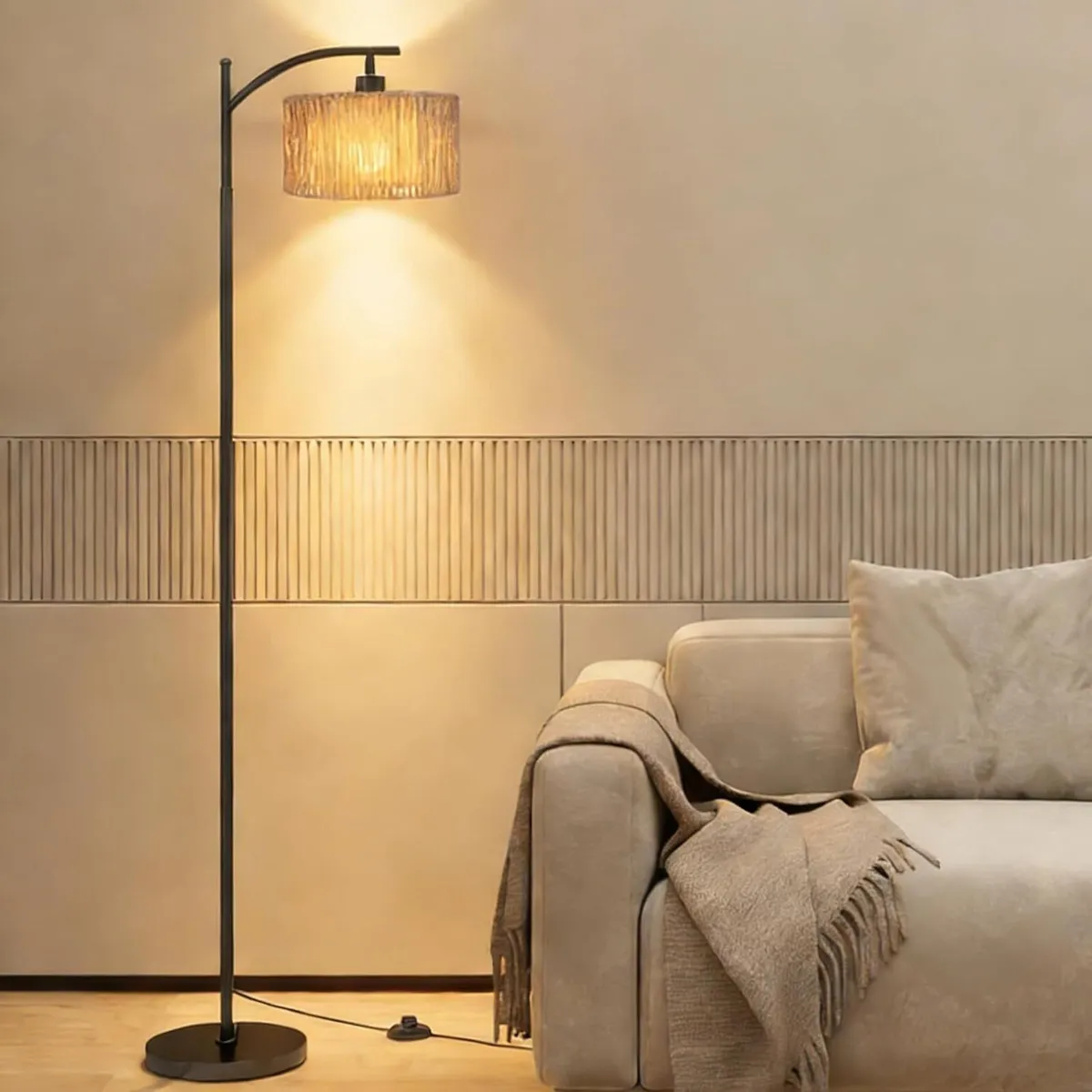 Floor Lamp Rattan Lamps for Living Room Standing - Image 1