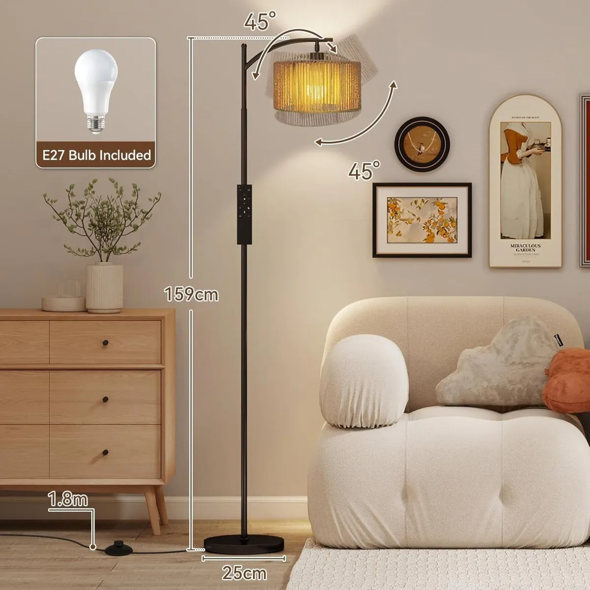 Floor Lamp Rattan Lamps for Living Room Standing - Image 2