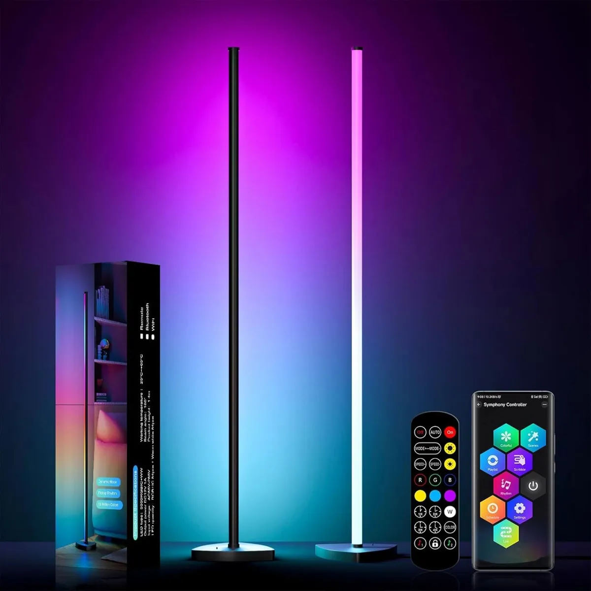 LED Floor Lamp 2 Pack 57.5 RBG Corner with Music - Image 1