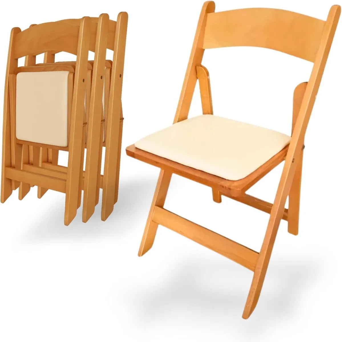 Wooden Folding Dining Chair – Padded Seat - Image 1