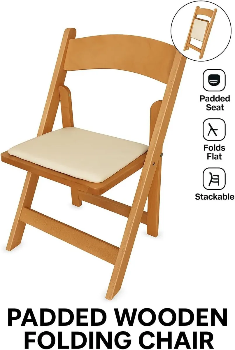 Wooden Folding Dining Chair – Padded Seat - Image 3