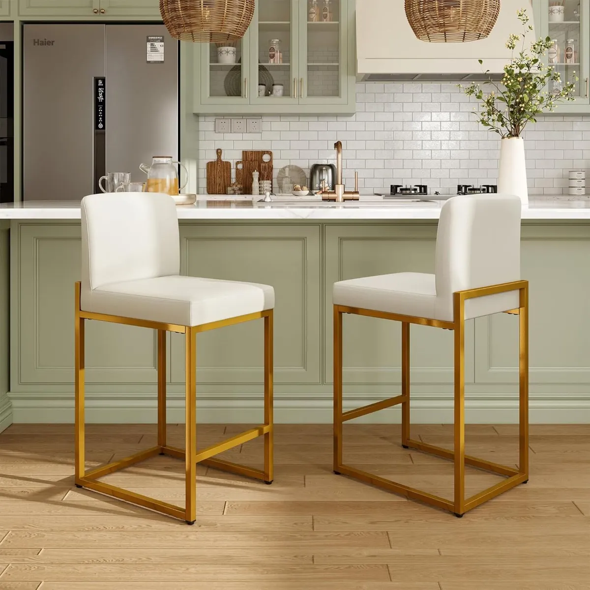 24 Bar Stools Set of 2 Breakfast Chair Pu - Image 1