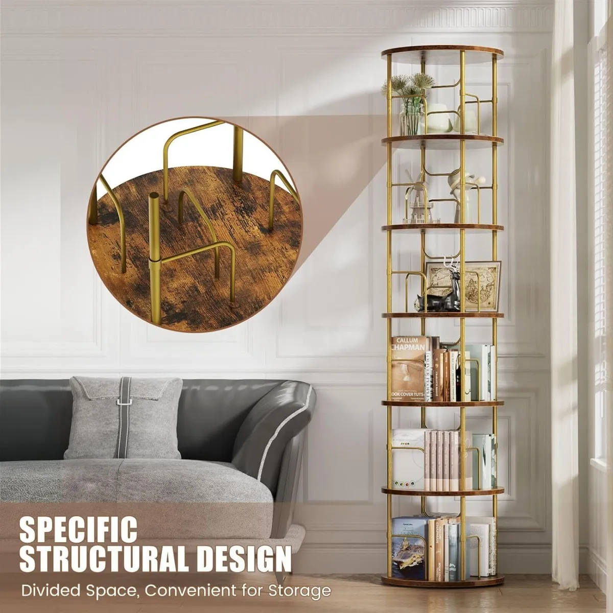 6 Tier Rotating Bookshelf 360degrees Corner Tower - Image 3