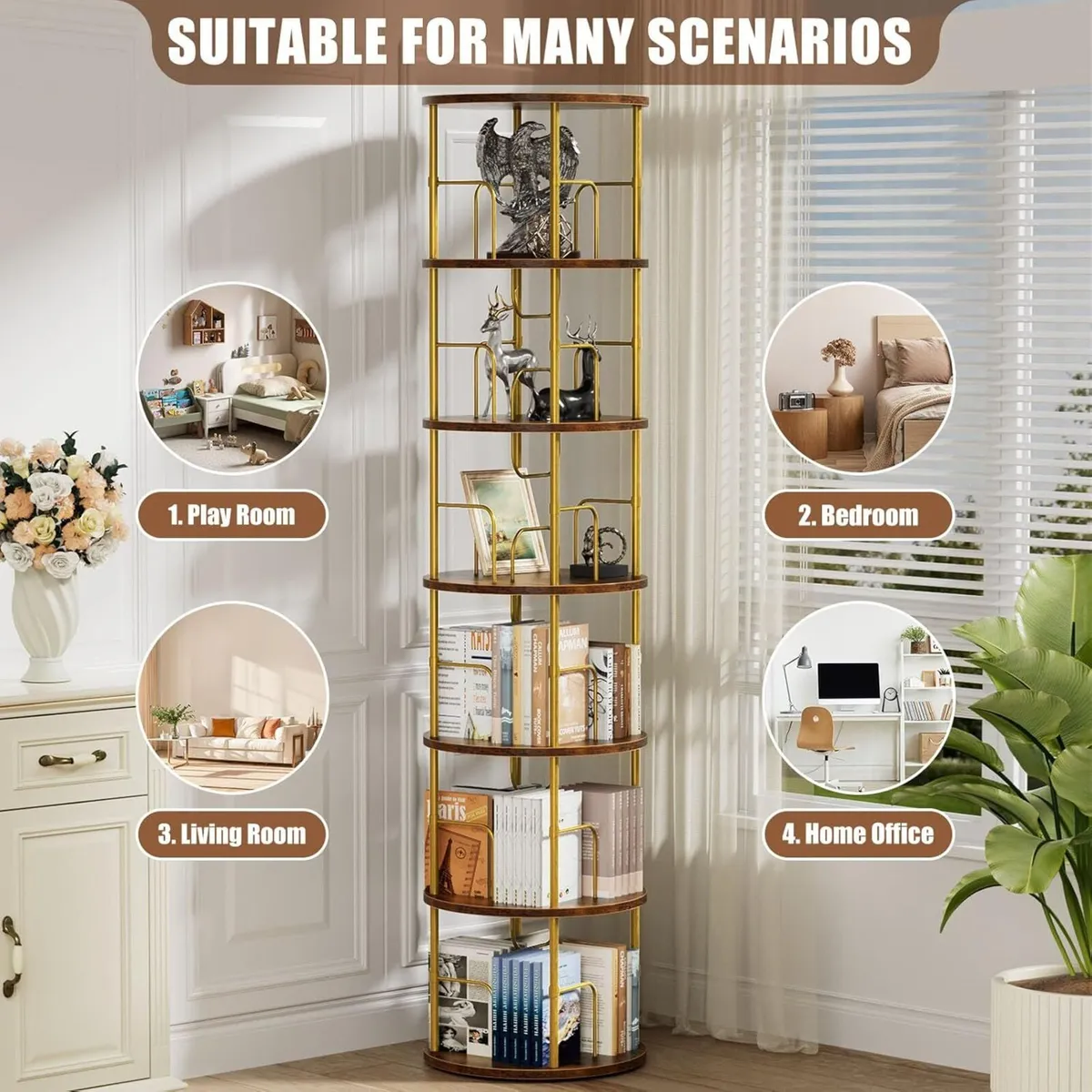 6 Tier Rotating Bookshelf 360degrees Corner Tower - Image 4