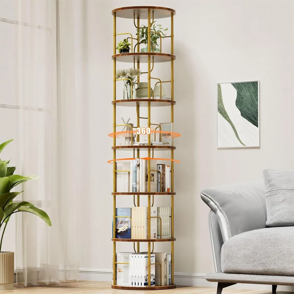 6 Tier Rotating Bookshelf 360degrees Corner Tower - Image 1
