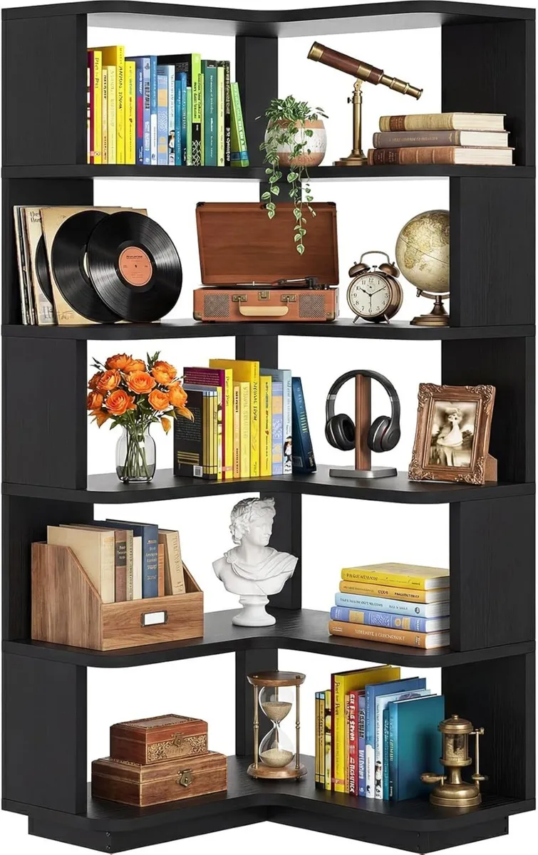 5-Tier Corner Bookshelf L-Shaped Bookcase - Image 1