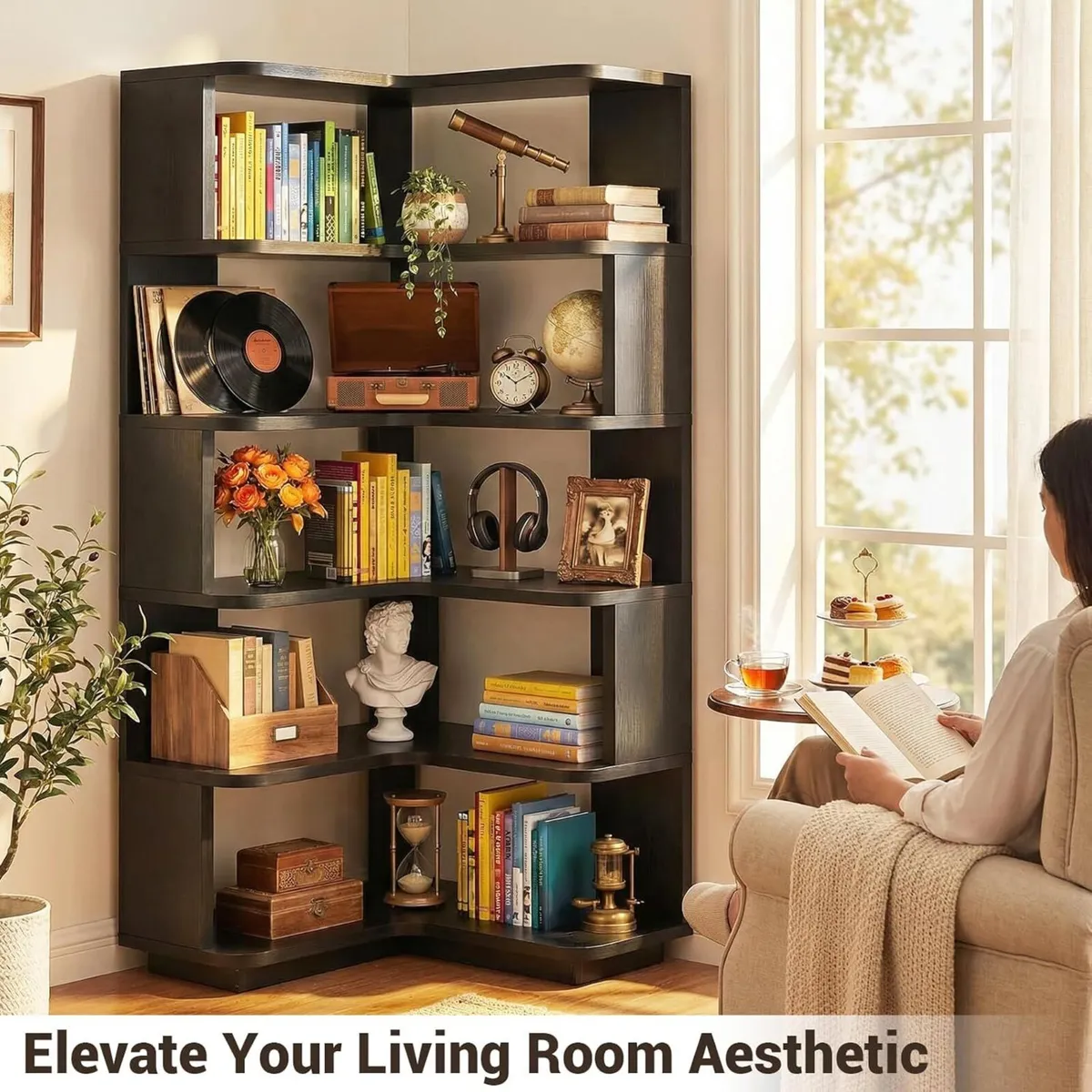 5-Tier Corner Bookshelf L-Shaped Bookcase - Image 2