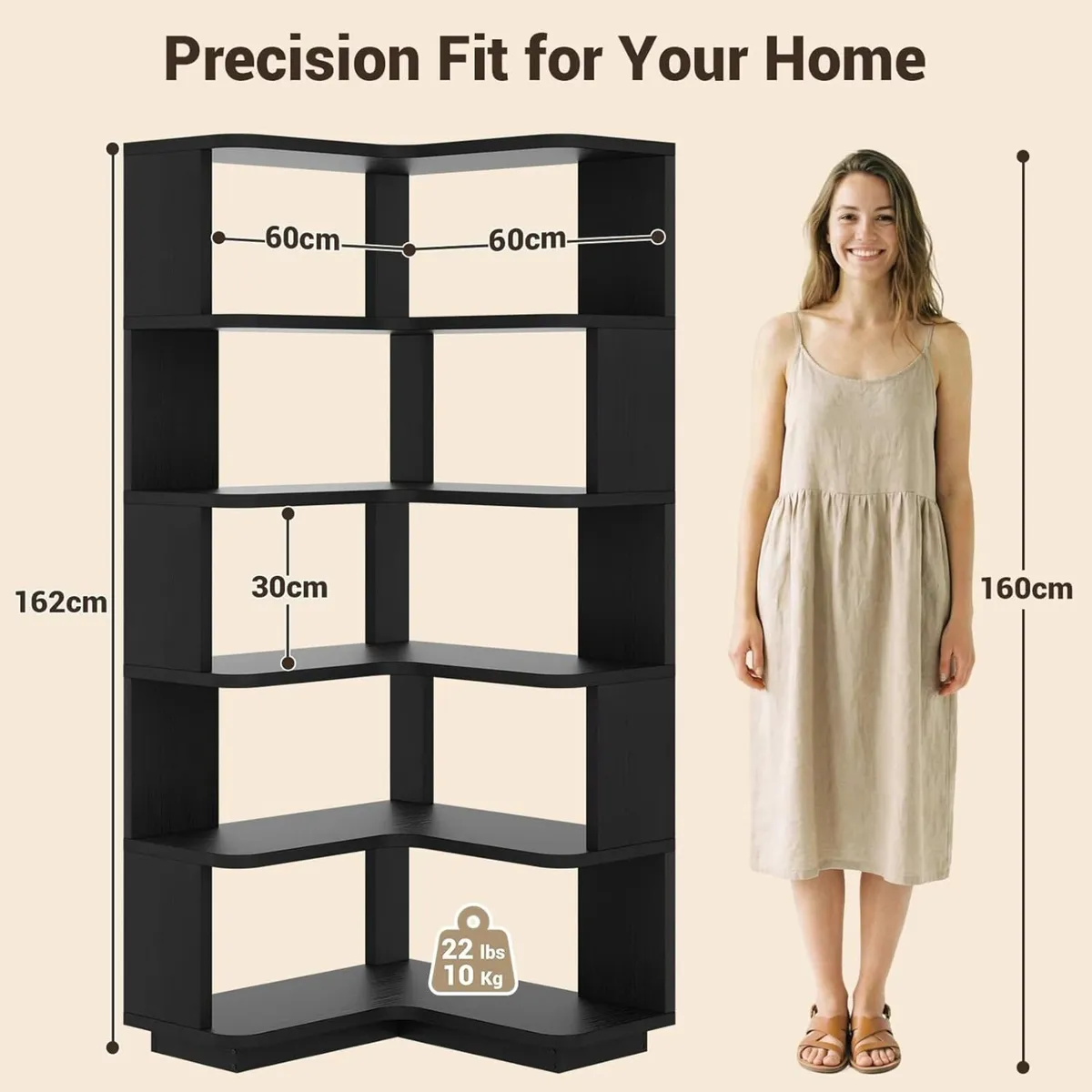 5-Tier Corner Bookshelf L-Shaped Bookcase - Image 3