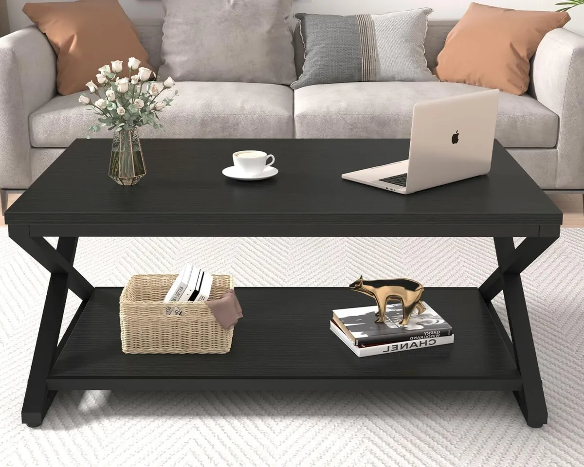 Black Modern Minimalist Metal Wood Living Room - Image 4