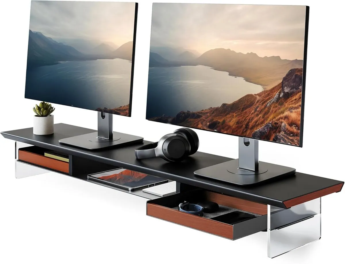 Monitor Stand Acrylic 42.5 Inch Dual Riser with - Image 1