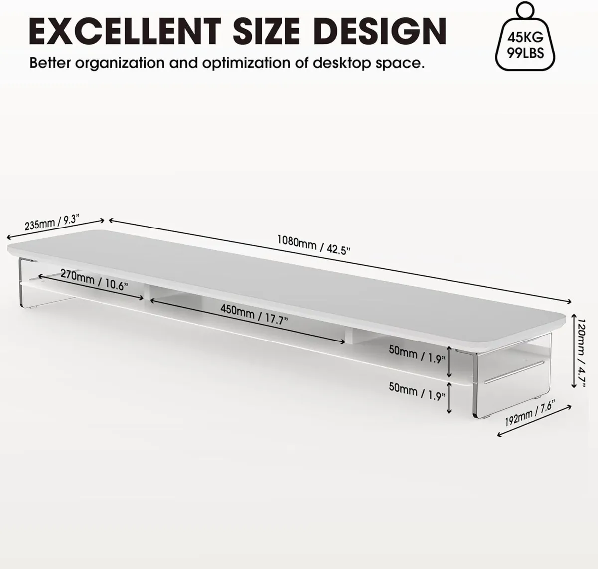 Monitor Stand Riser for 2 Monitors 108cm Large - Image 2