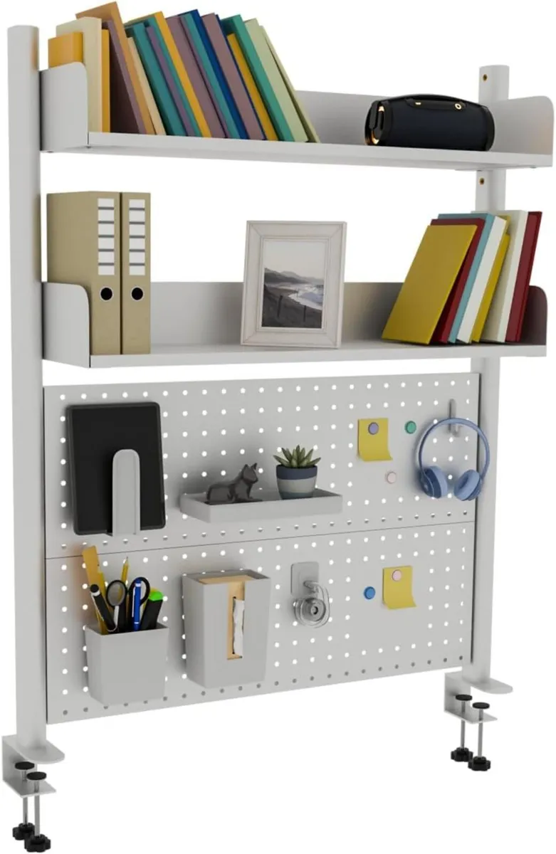 Clamp-on 2-Tier Desk Shelf White 80CM Desktop - Image 1