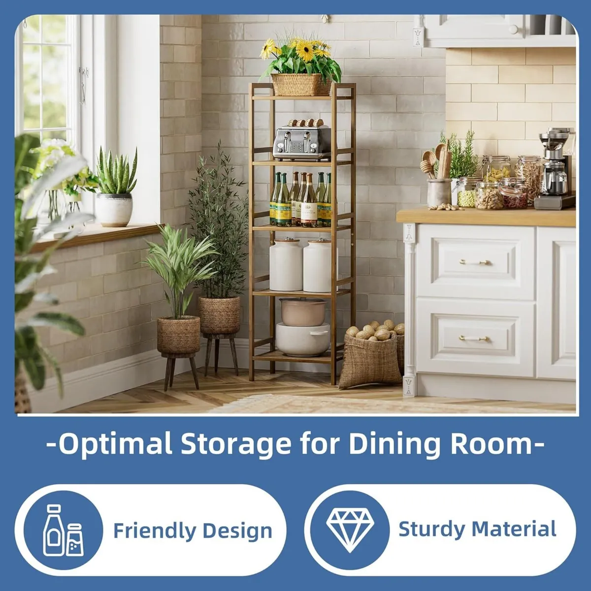 5-Tier Tall Bookcase Narrow Adjustable Bamboo - Image 4