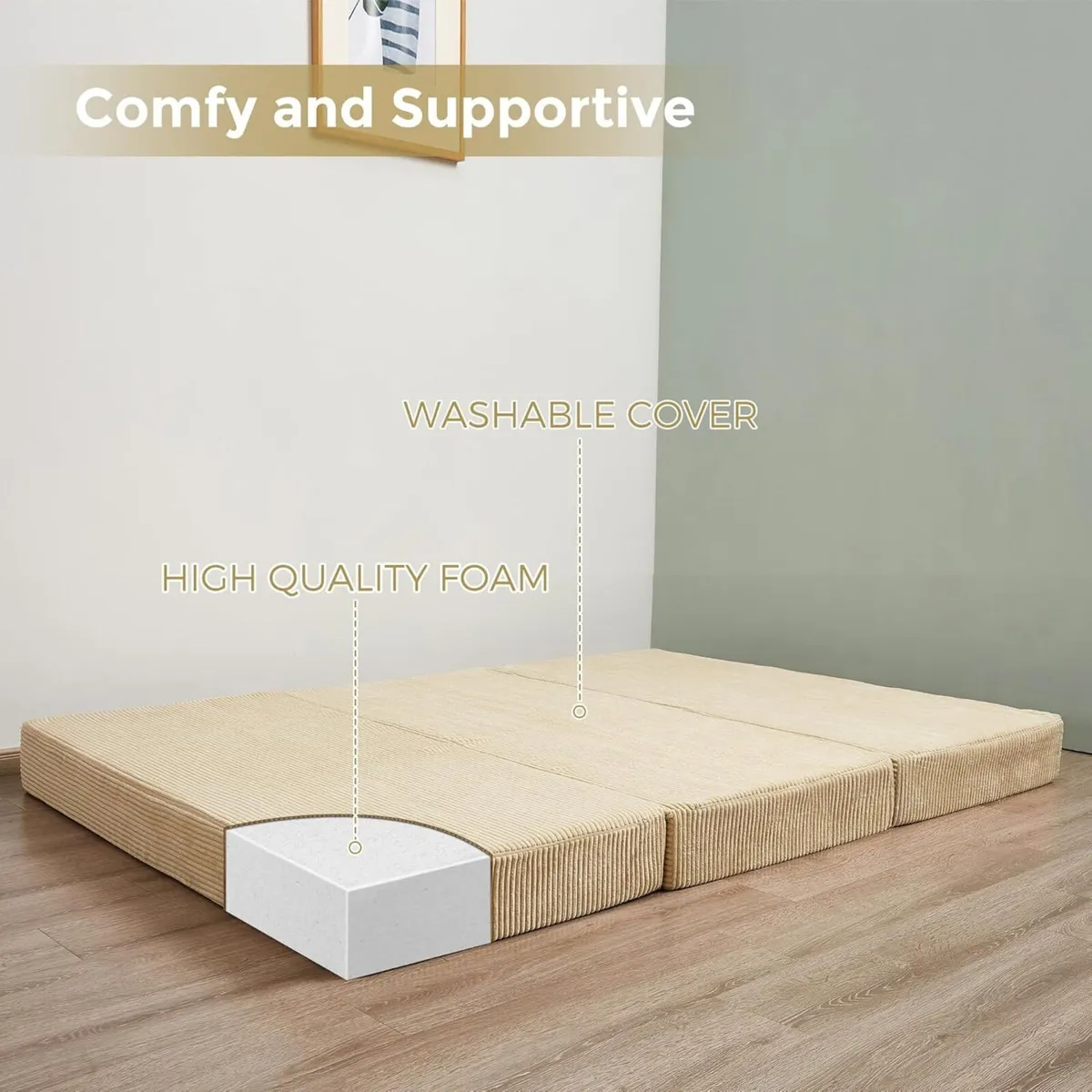 Folding Corduroy Mattress Tri Fold Floor 10cm - Image 2