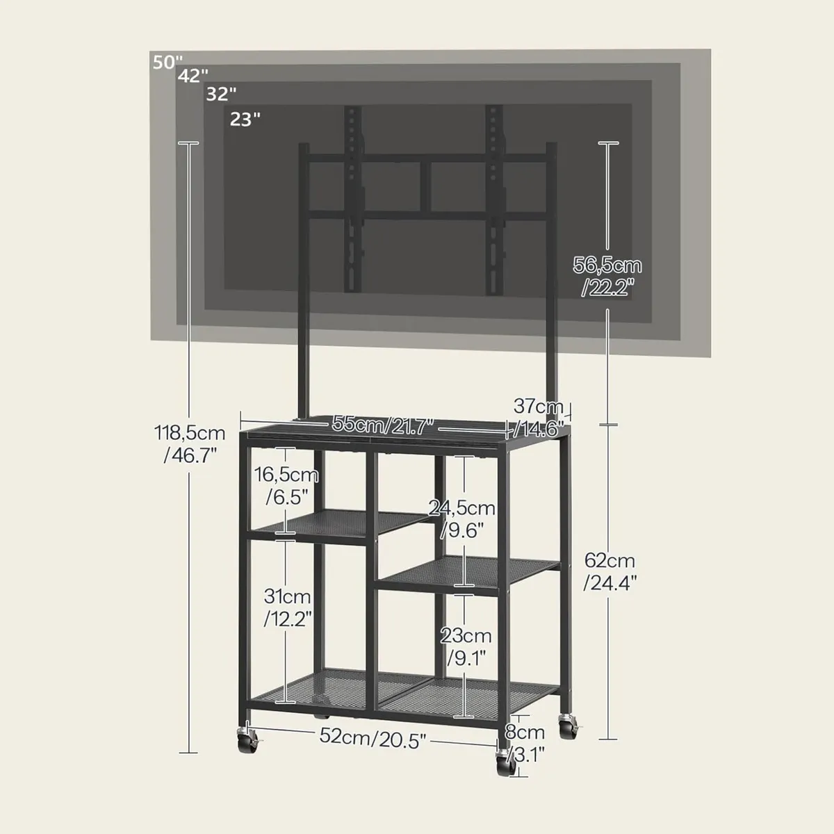 Mobile TV Stand on Wheels Rolling with Storage - Image 2
