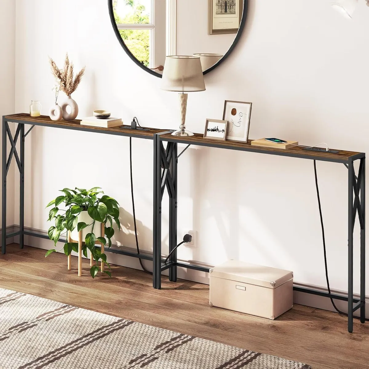2 Pack Console Table with Charging Station 100 CM - Image 4