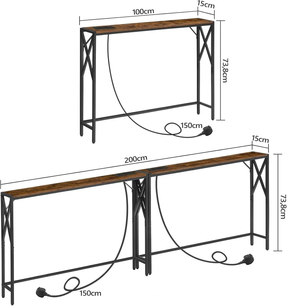 2 Pack Console Table with Charging Station 100 CM - Image 3