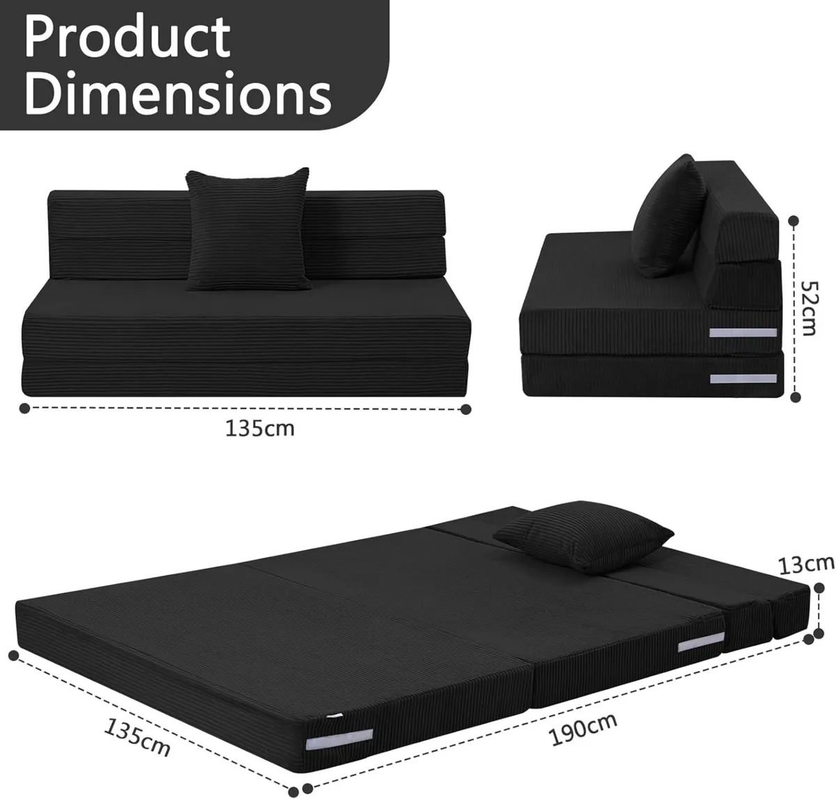 Folding Mattress Double 190x135cm High Density - Image 3