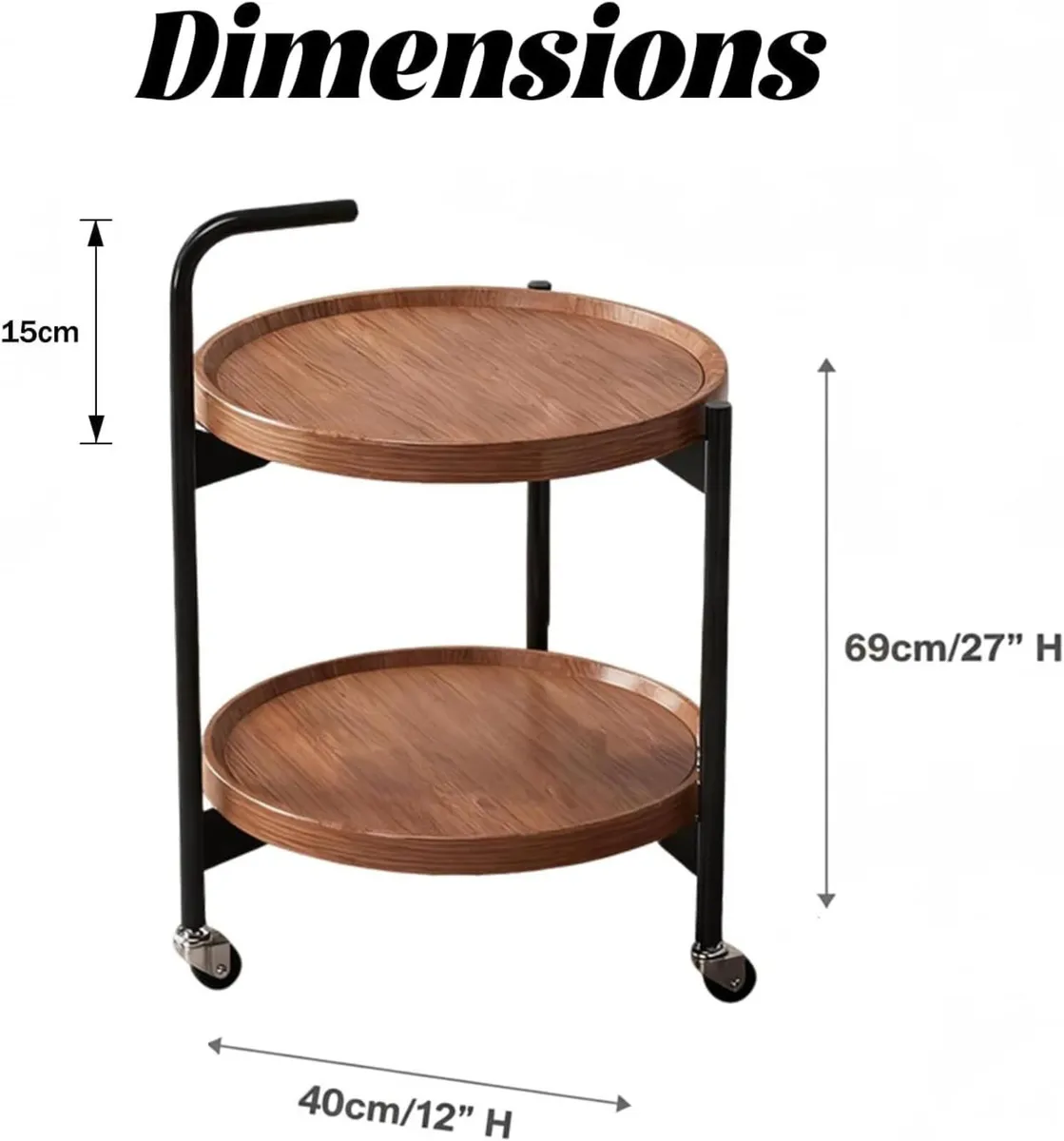 2 Tier Round End Table with Wheels Sofa Small - Image 2