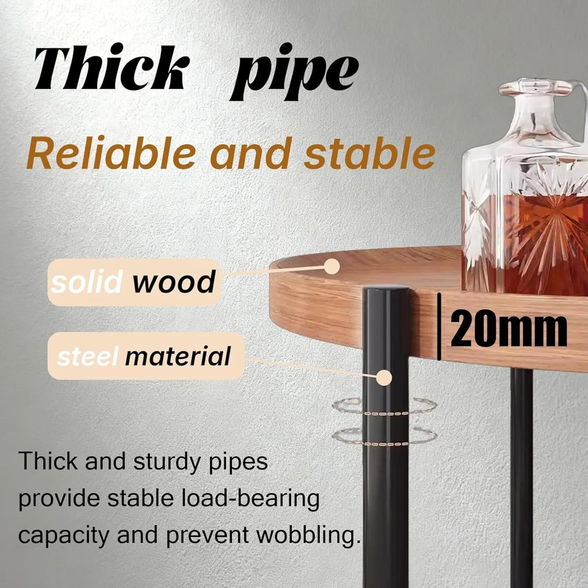 2 Tier Round End Table with Wheels Sofa Small - Image 4
