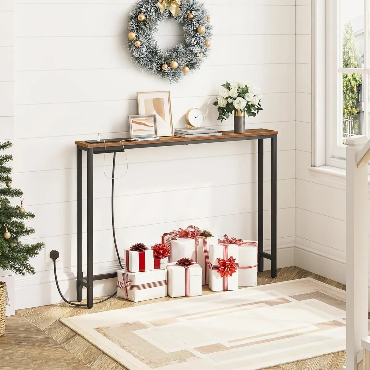 Slim Console Table with Charging Station Hallway - Image 4