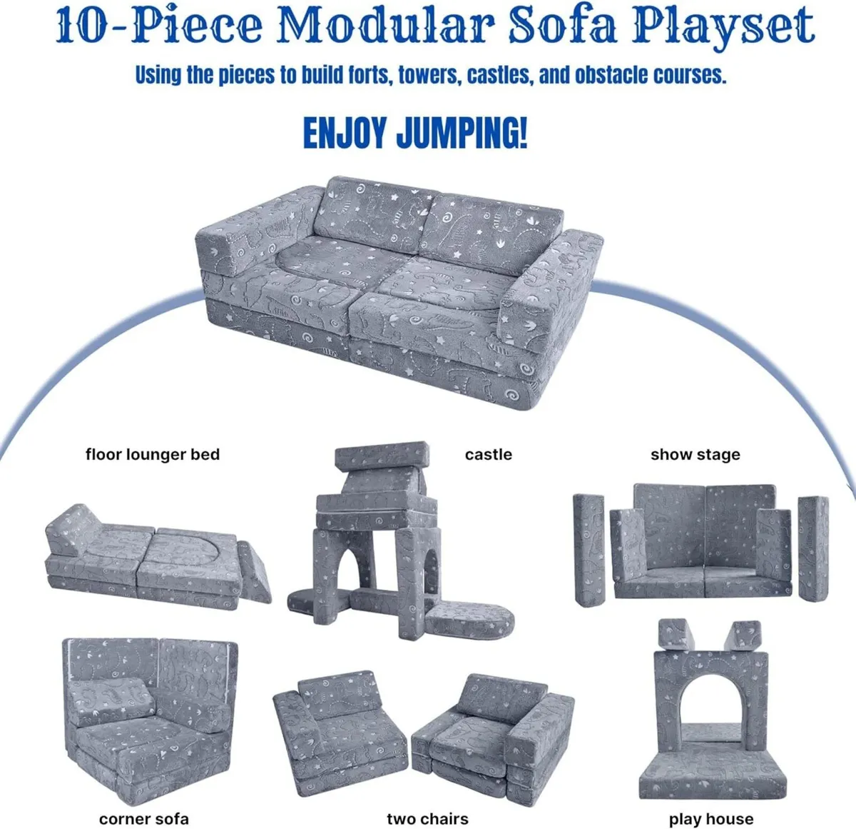 10-Piece Kids Play Sofa Bed Modular Toddler Couch - Image 4
