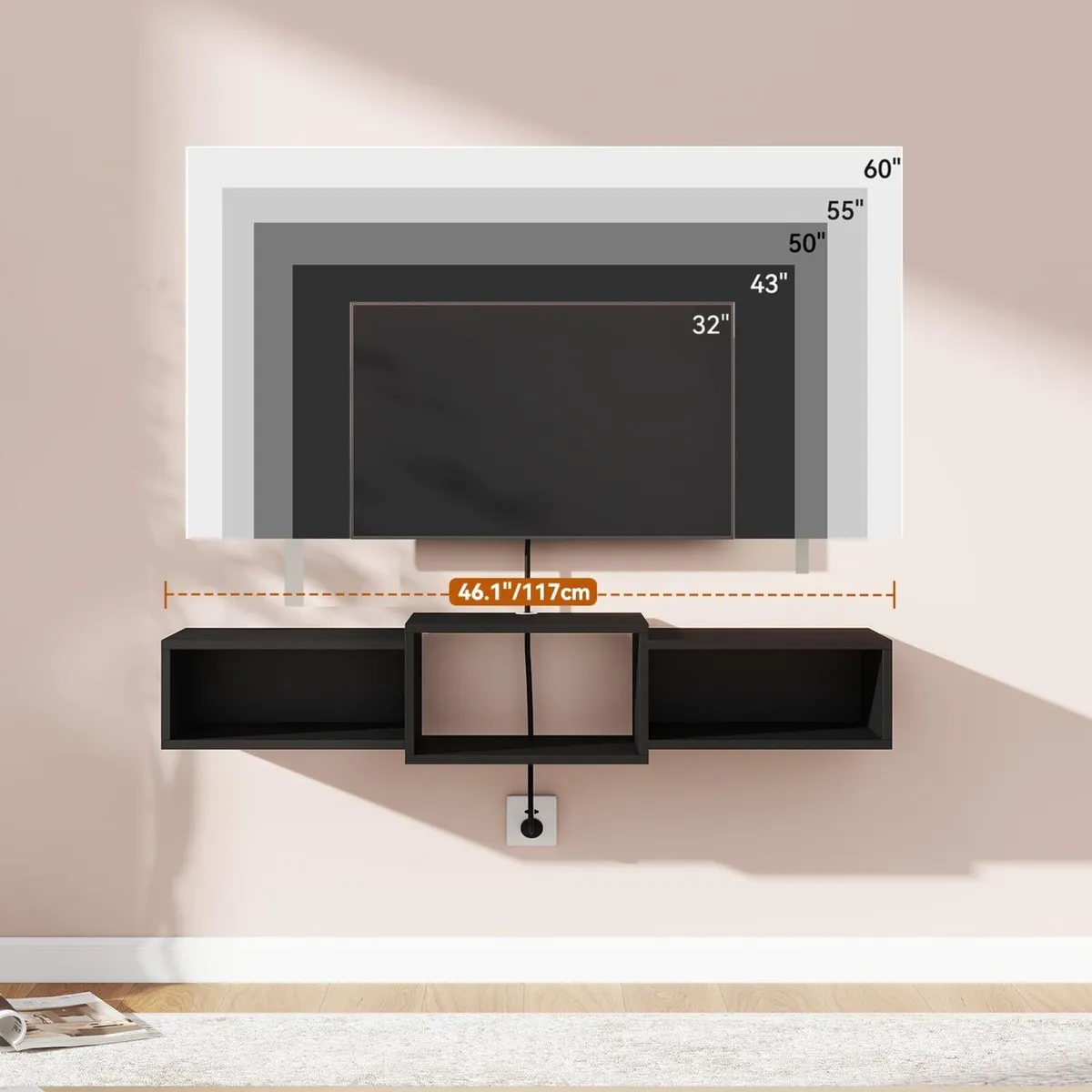 Floating TV Stand Wall Mounted Wood Cabinet Media - Image 2