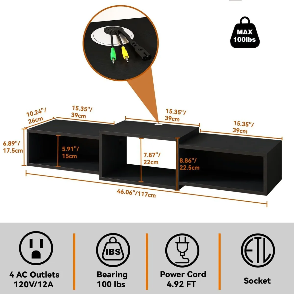 Floating TV Stand Wall Mounted Wood Cabinet Media - Image 3